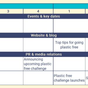 Preview of template communications calendar with different comms activities pencilled into different dates