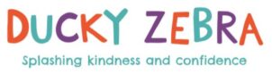 DuckyZebra logo Ducky Zebra logo with text underneath which says splashing kindness and confidence