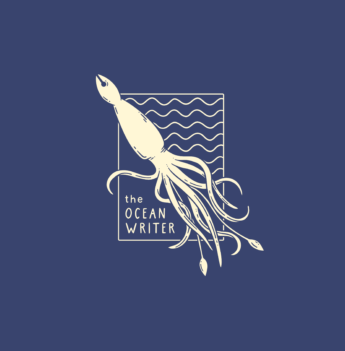 Logo light on dark Melissa's logo shows a squid sprawled across the page with its mantle in the top left corner (the subtle shape of a fountain pen nib at the top) and its arms and tentacles curling off the page on the bottom right. The text reads: The Ocean Writer.