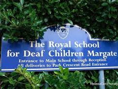 Blue sign at the entrance to the Royal School for Deaf Children in Margate, which was closed despite efforts to save it.